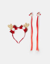 Girls Christmas Headband & Fake Hair Clips Set, , large