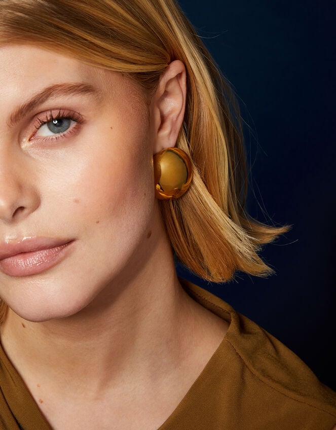 14ct Gold-Plated Dome Stud Earrings, , large