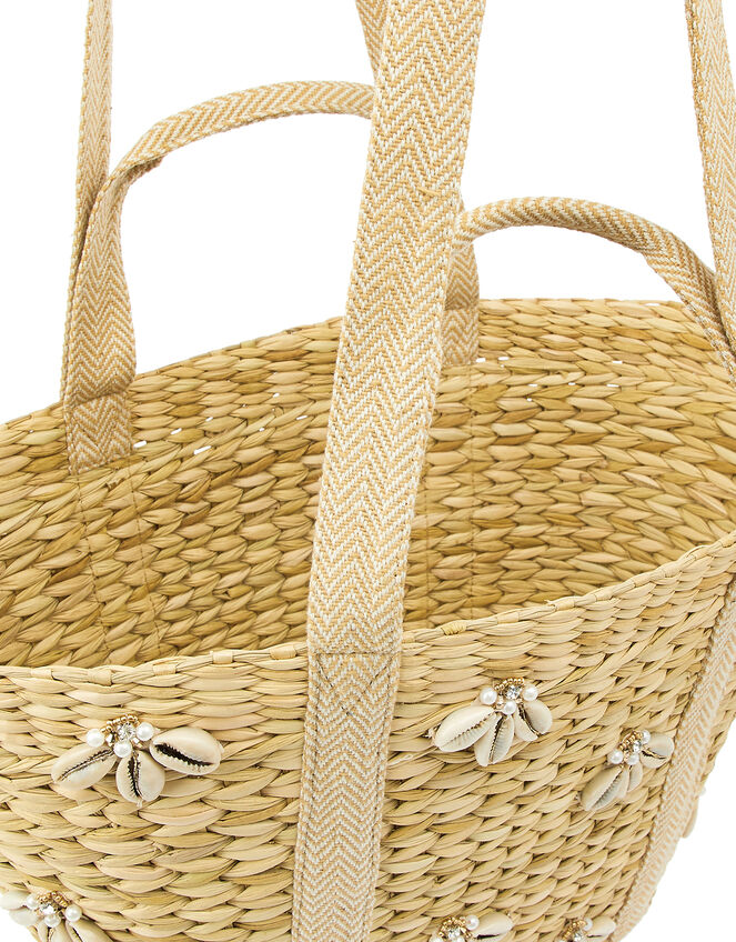Shell and Diamante Straw Beach Bag, , large