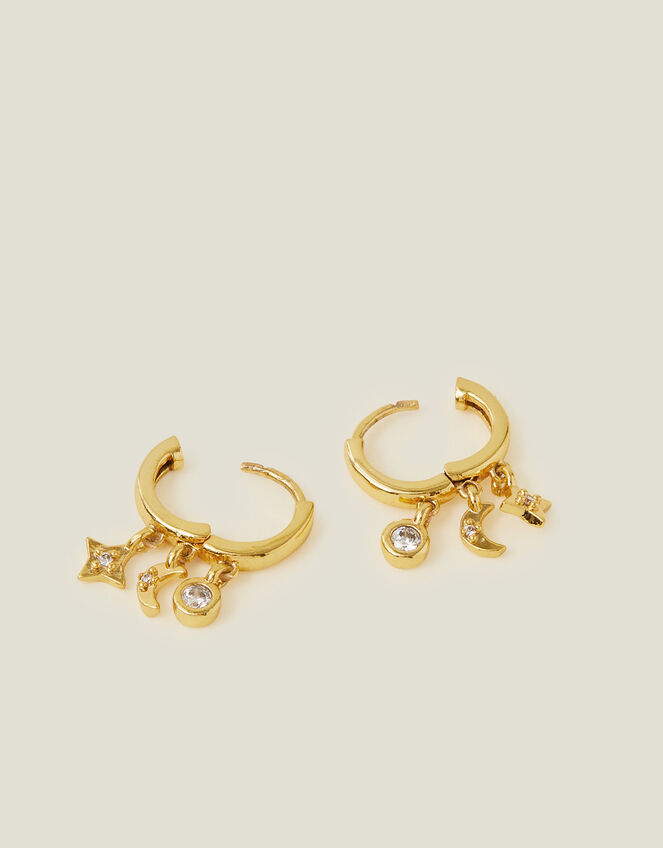 14ct Gold-Plated Station Hoop Earrings, , large