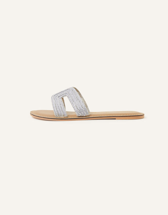 Bella Beaded Slip On Wide Fit Sandals, Silver (SILVER), large