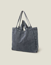 Washed Denim Tote Bag Blue, , large