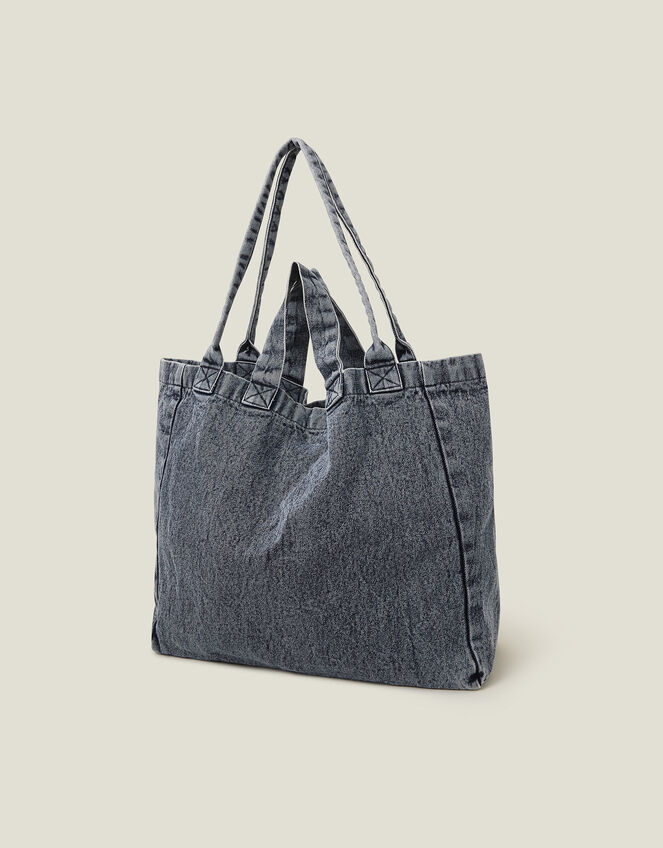 Washed Denim Tote Bag Blue, , large