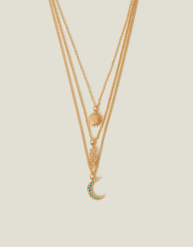 Celestial Pendant Layered Necklace Gold, , large