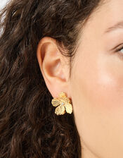 Textured Flower Stud Earrings, , large