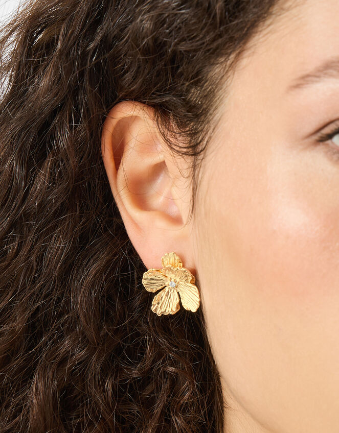 Textured Flower Stud Earrings, , large