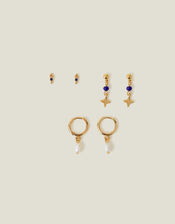 3-Pack 14ct Gold-Plated Pearl Earrings, , large