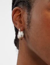 Sterling Silver-Plated Chunky Hammered Hoop Earrings, , large