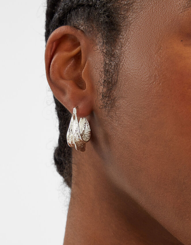 Sterling Silver-Plated Chunky Hammered Hoop Earrings, , large