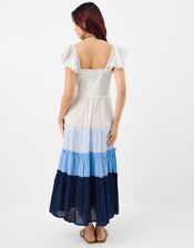 Colour Block Frill Maxi Dress, Blue (BLUE), large