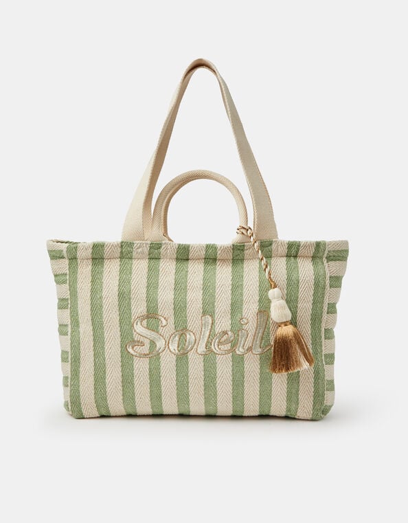 Slogan Stripe Beach Tote Bag, , large