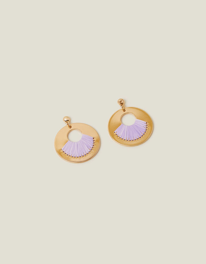 Raffia Inlay Circle Earrings, , large