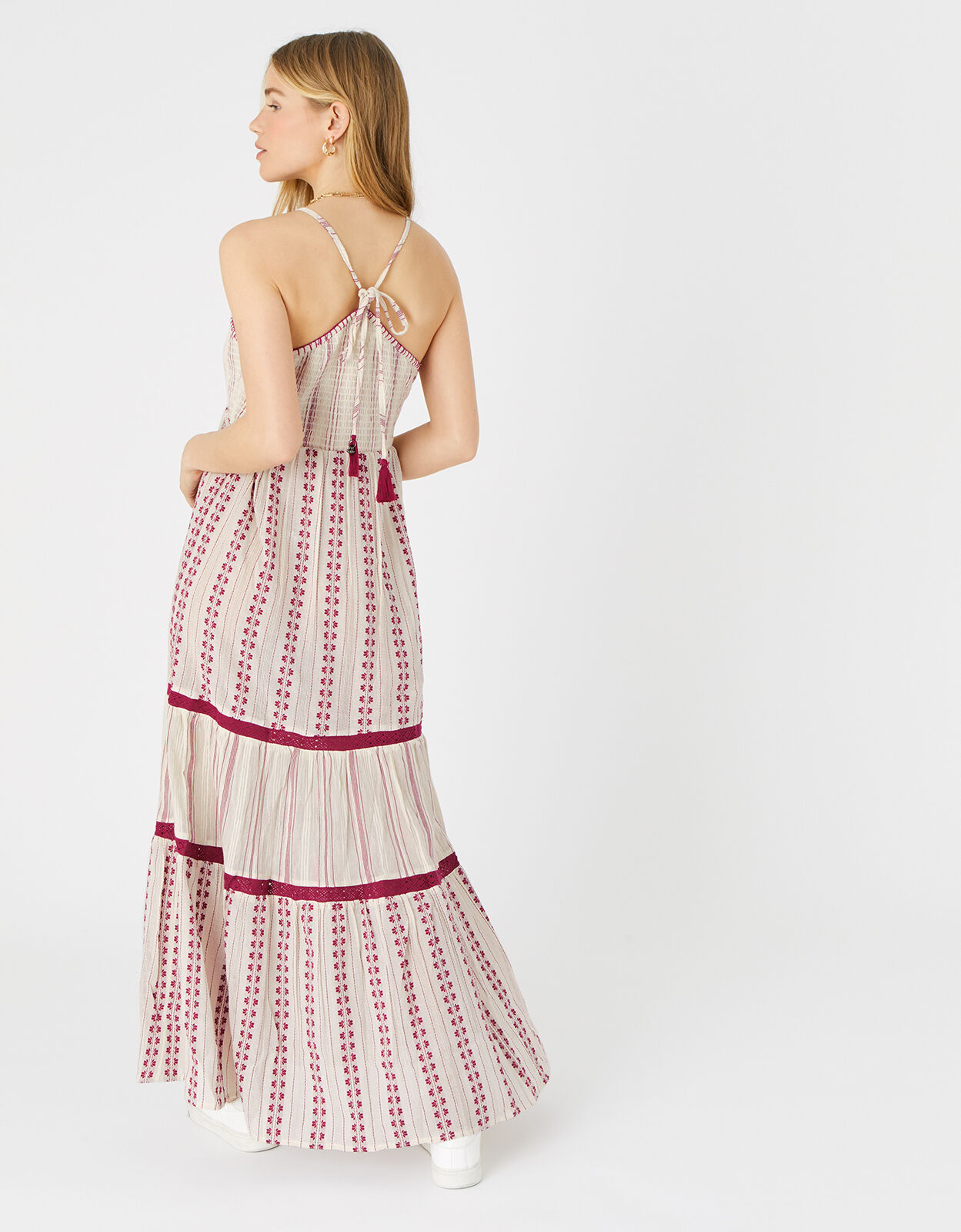 Burgundy Print Tiered Maxi Dress Red