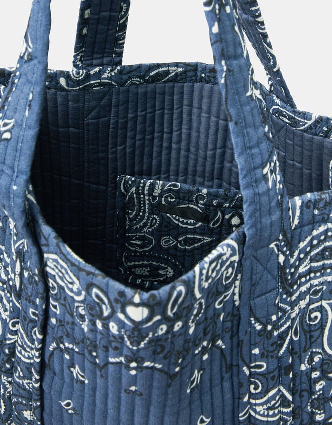 Paisley Print Quilted Shopper Bag, , large