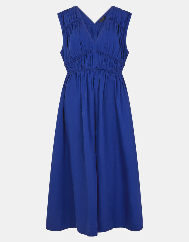 Sleeveless Ruched Midi Dress, Blue (BLUE), large