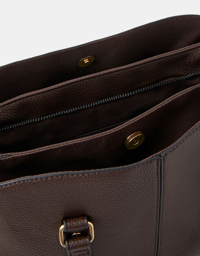 Webbing Strap Faux Leather Shoulder Bag, Brown (CHOCOLATE), large