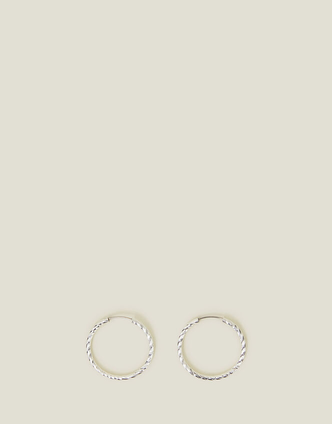 Sterling Silver-Plated Diamond Cut Hoops, , large