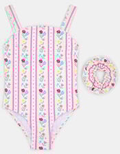 Girls Floral Print Swimsuit & Hair Scrunchie Set, Multi (BRIGHTS MULTI), large
