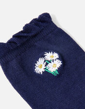 Daisy Embroidered Frill Cuff Socks, , large