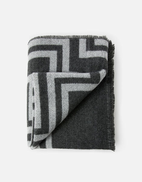 Geometric Super-Soft Blanket Scarf Grey, Grey (GREY), large