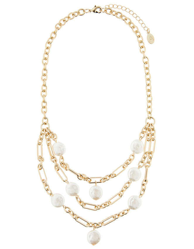 Pearl and Chain Collar Necklace, , large