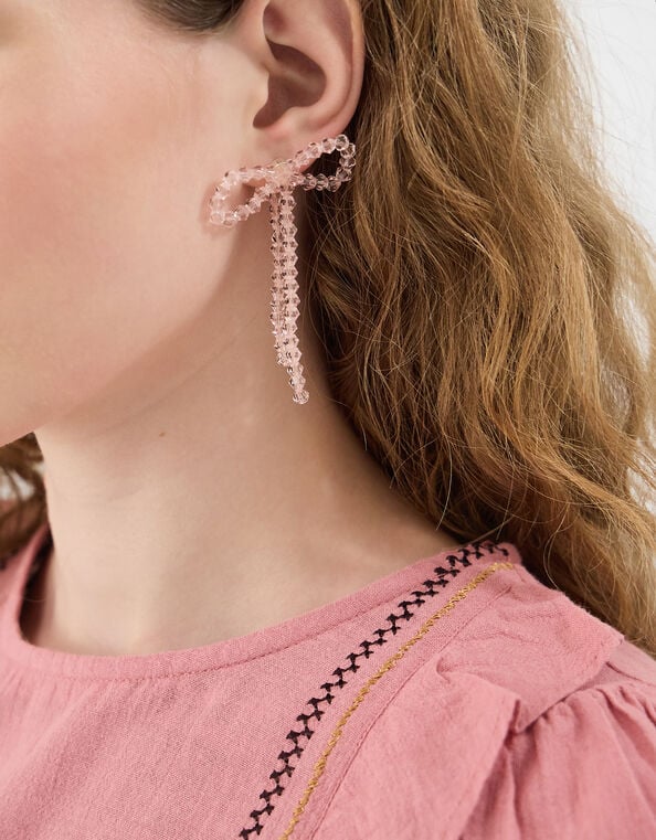 Beaded Bow Drop Earrings, , large