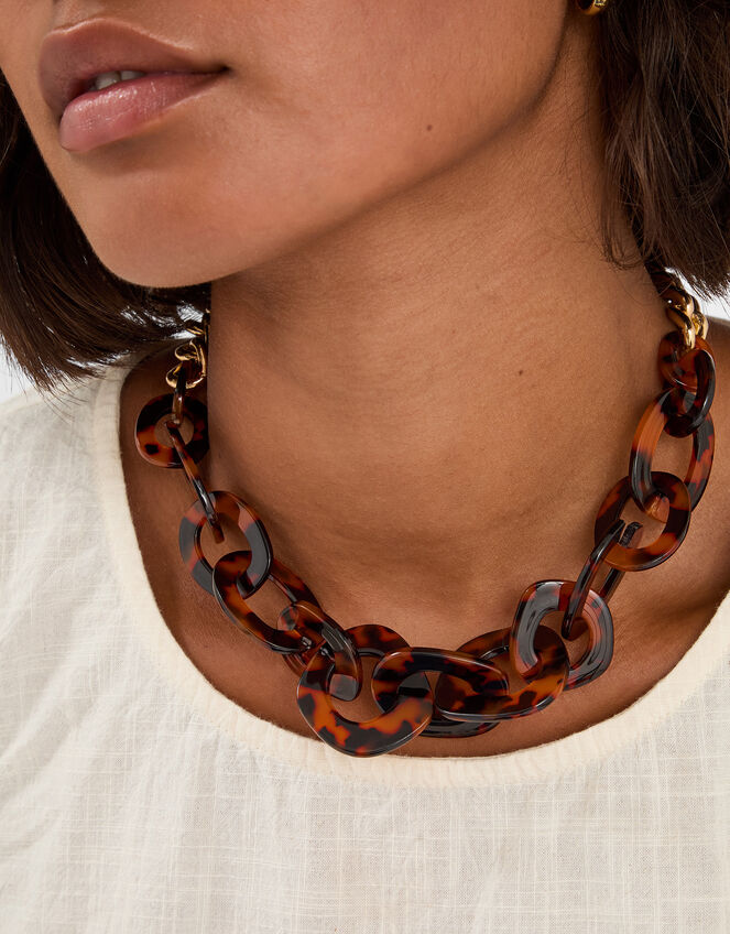 Statement Tortoise Shell Link Chain Necklace, , large