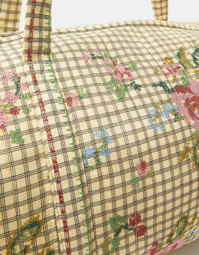 Floral Embroidered Check Weekend Bag, , large