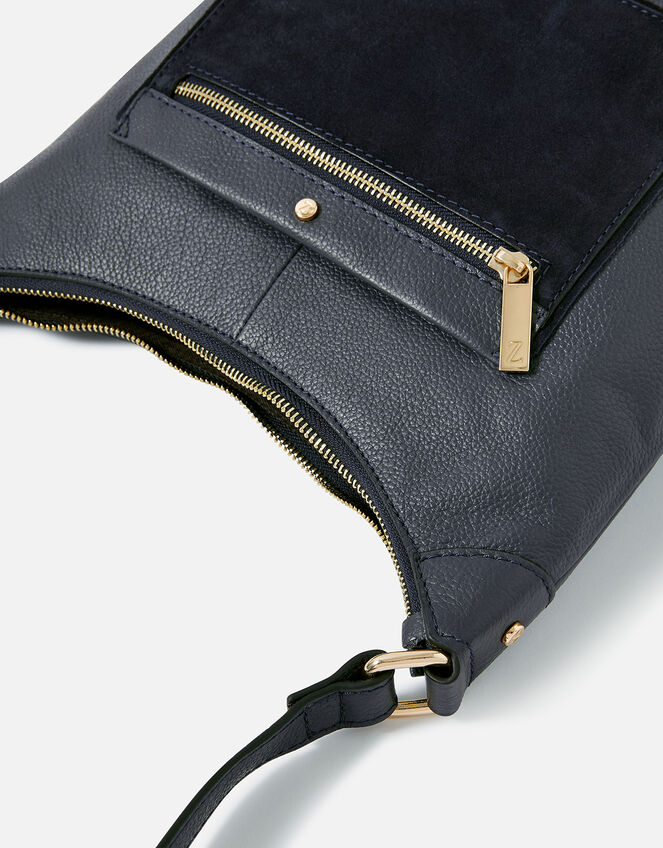 Leather Scoop Shoulder Bag, Blue (NAVY), large
