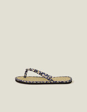 Daisy Print Seagrass Footbed Sandals, Blue (NAVY), large