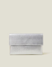 Metallic Fold-Over Clutch Bag, Silver (SILVER), large