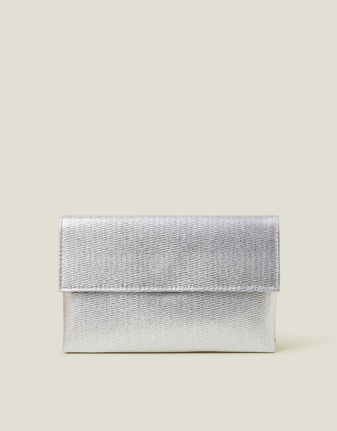 Metallic Fold-Over Clutch Bag, Silver (SILVER), large