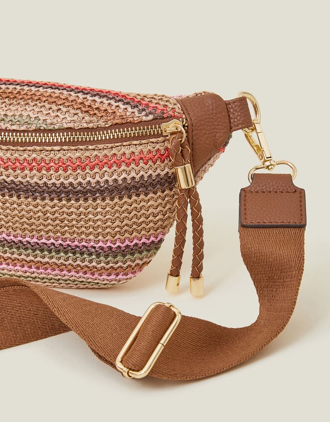 Stripe Raffia Bum Bag, , large
