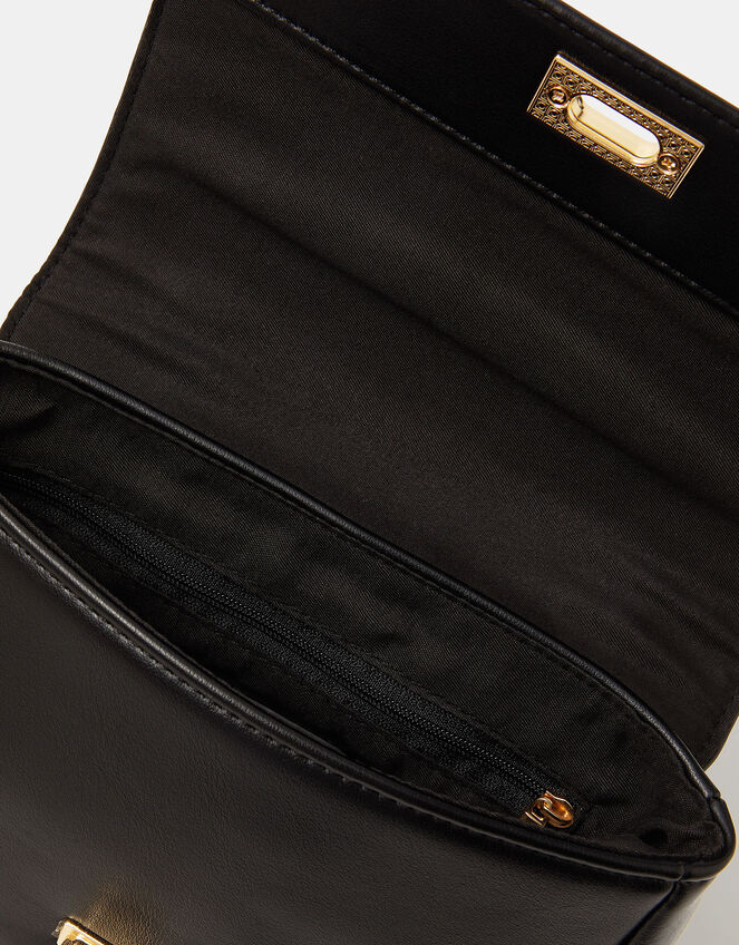 Twist Lock Chain Strap Handbag, Black (BLACK), large