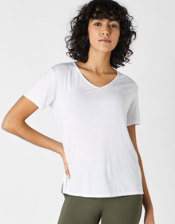 Plain V-Neck T-Shirt, White (WHITE), large