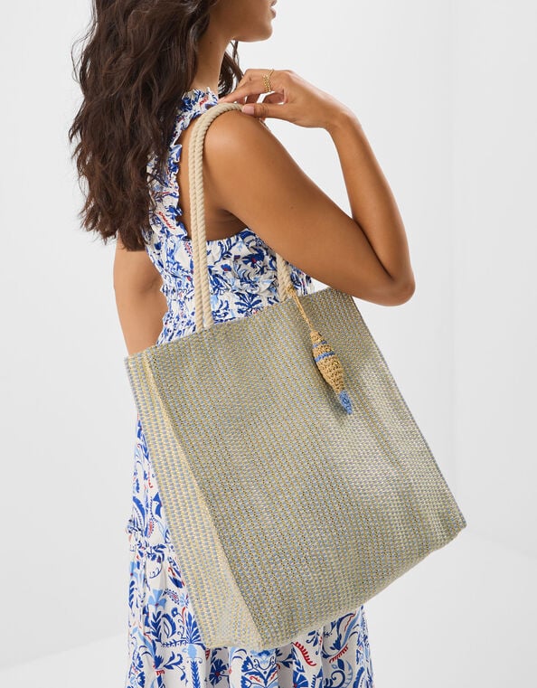 Woven Metallic Shopper Bag, , large