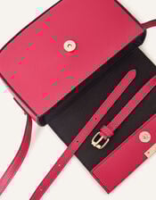 Straight Flap Saddle Cross-Body Bag, Pink (FUCHSIA), large