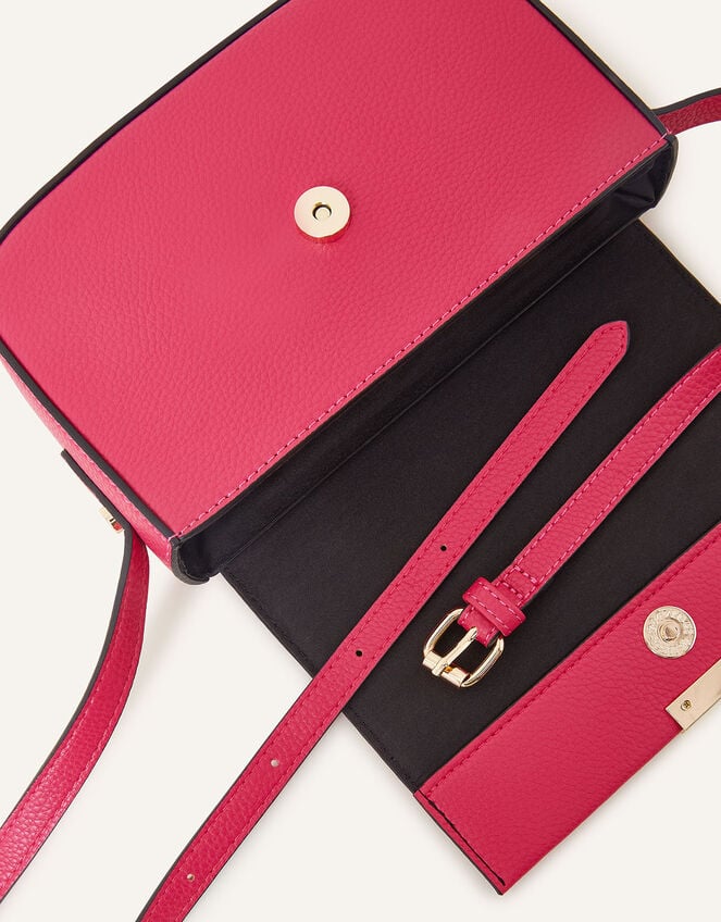 Straight Flap Saddle Cross-Body Bag, Pink (FUCHSIA), large