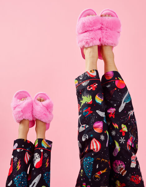 Girls Faux Fur Sliders, Pink (PINK), large