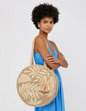 Leila Round Raffia Shoulder Bag, , large