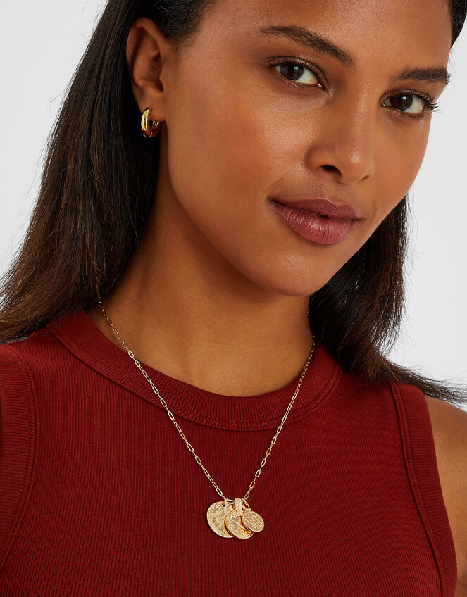 Textured Coin Pendants Necklace Gold, , large