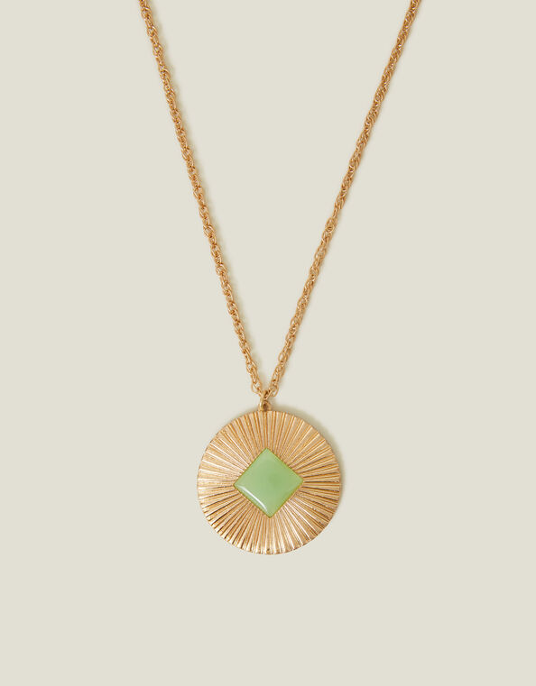 Resin Stone Disc Pendant Necklace, , large