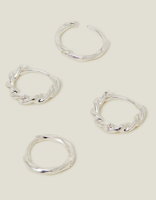 2-Pack Sterling Silver-Plated Twist Huggie Hoop Earrings, , large