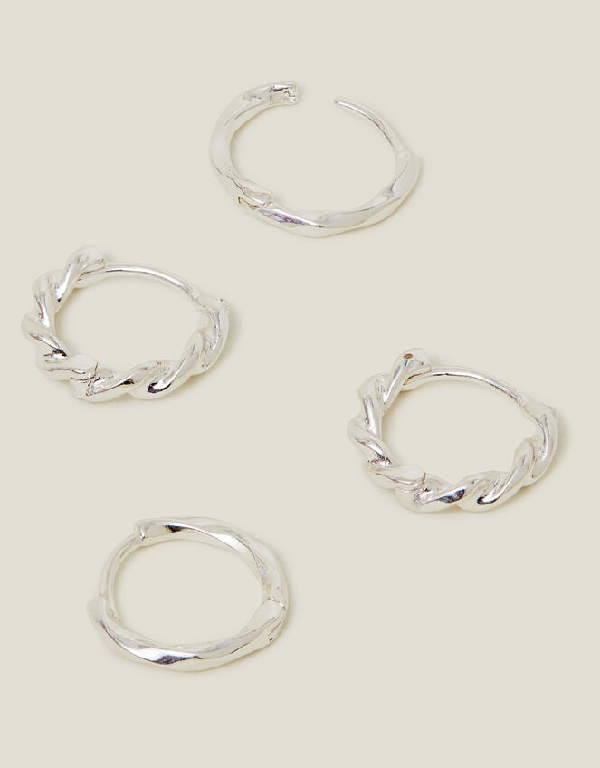 2-Pack Sterling Silver-Plated Twist Huggie Hoop Earrings, , large