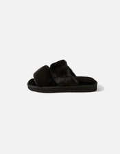 Platform Faux Fur Double Band Sliders, Black (BLACK), large