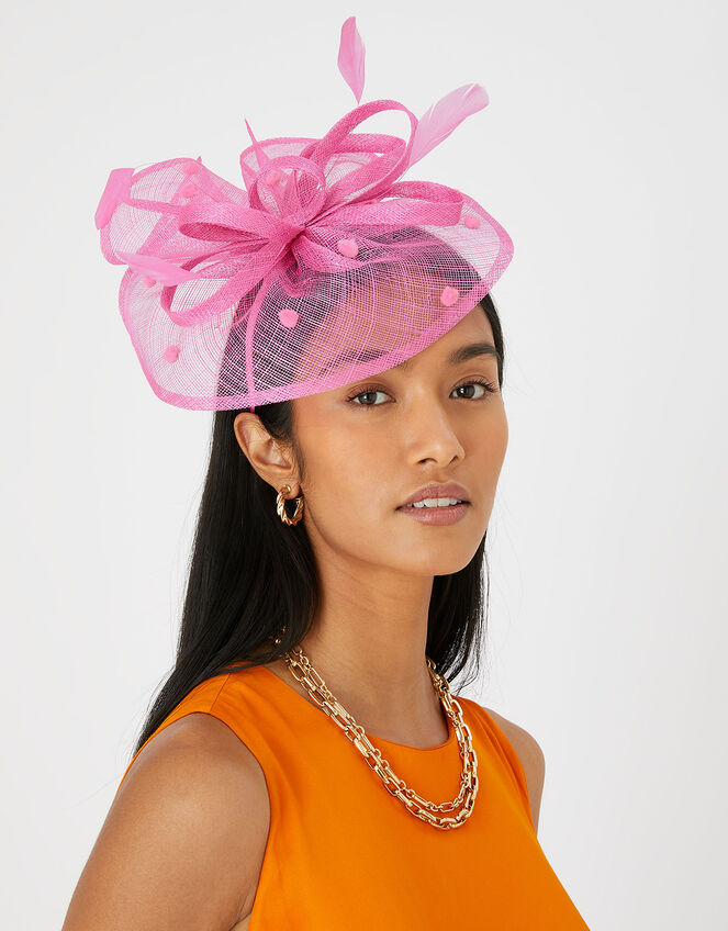 Polka Dot Sin Band Fascinator , Pink (FUCHSIA), large