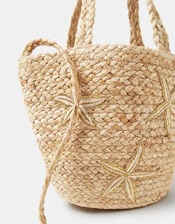 Starfish Embroidered Raffia Bag, , large