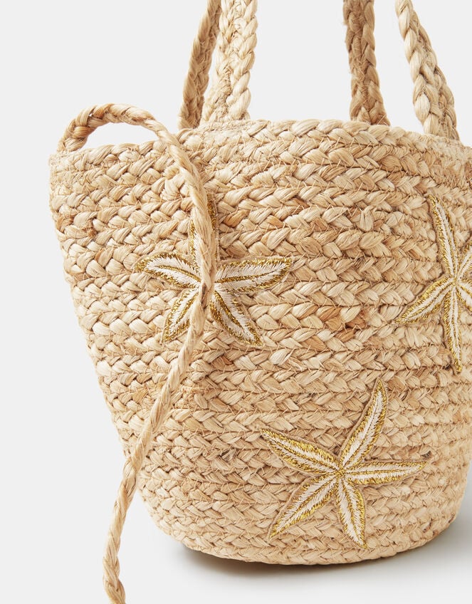 Starfish Embroidered Raffia Bag, , large