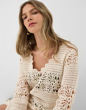 Crochet Long Sleeve Cover Up, Natural (NATURAL), large