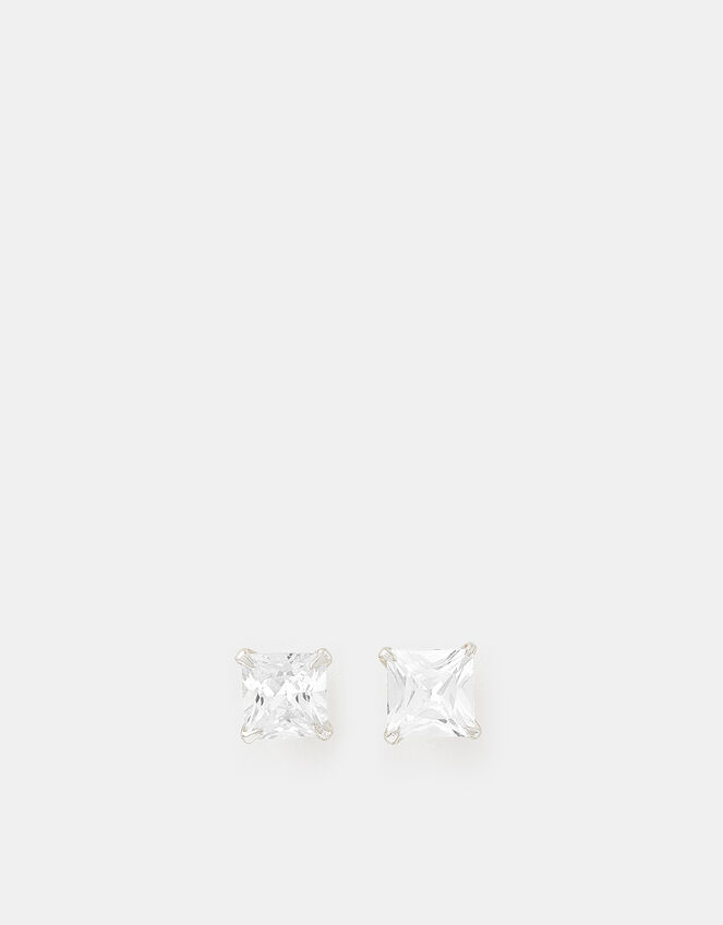 Sterling Silver Princess Cut Stud Earrings, , large